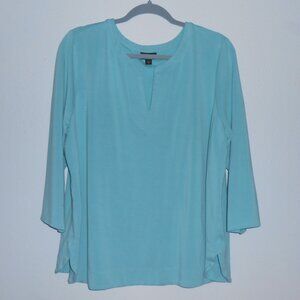 J. Jill Wearever Collection Aqua Blue V Neck 3/4 Sleeve Women's Top 2X